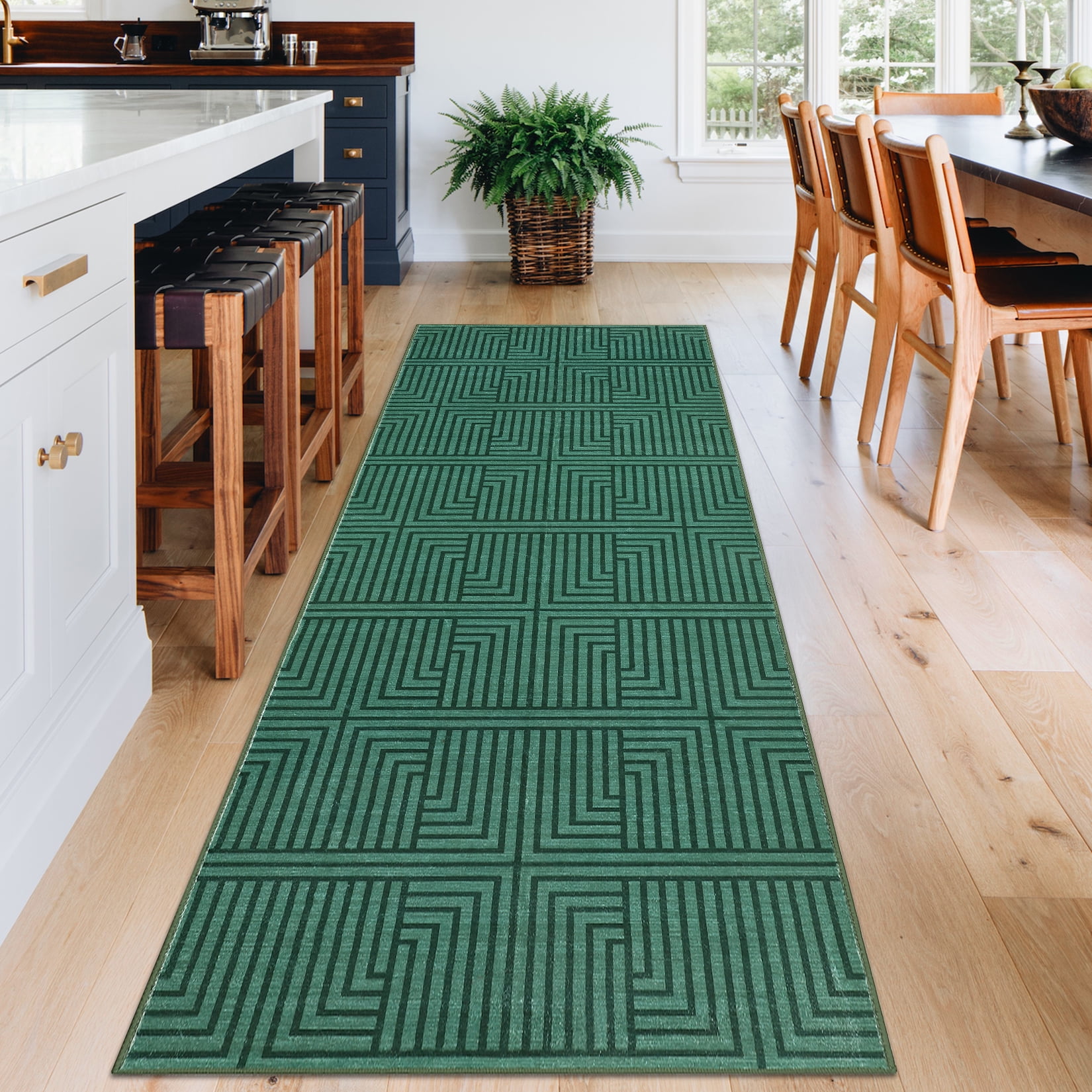 Modern Outdoor Rug 2x6FT - Green Waterproof Patio Carpet, Modern Area Rugs
