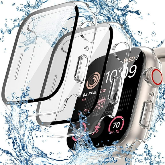 [3 Pack] for Waterproof Apple Watch Screen Protector 44mm Case SE 2022 Series 6 5 4 SE with Built-in Tempered Glass Film, PC Hard Full Cover Bumper for iWatch SE 2022 6 5 4 SE 44mm