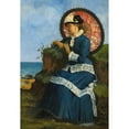 thumbnail image 2 of Albert-Auguste Fourié 14x18 Black Ornate Wood Framed Double Matted Museum Art Print Titled - An&nbsp;Elegant Lady by the Shore with a Pink Parasol (1879), 2 of 5