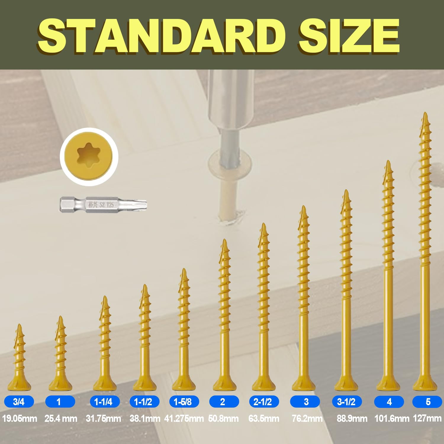#8 x 1-1/2" T25 Torx Tan Deck Screws, Self-Tapping Wood Screws for Outdoor Decking and Fencing, 450PCS