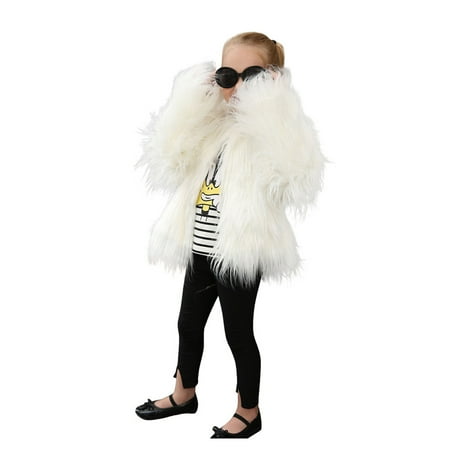 

BIZIZA Jacket for Toddler Open Front Faux Fur Crew Neck Thicken Long Sleeve Tops Solid Color 1-7Y Chlid Baby White XXXL