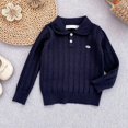 thumbnail image 4 of Girls Sweater Cable Knit Peter Pan Collar Button Placket Soft Lightweight Long Sleeve Jumpers (Navy), 4 of 6