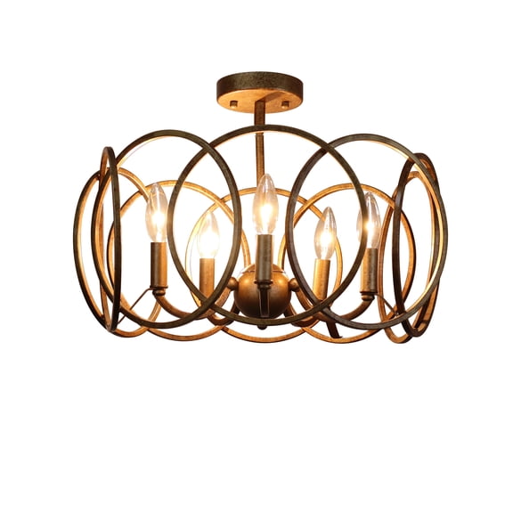 Radiance Goods Farmhouse-Style Antique Brass 4 Light Semi-Flush Fixture 24" Wide