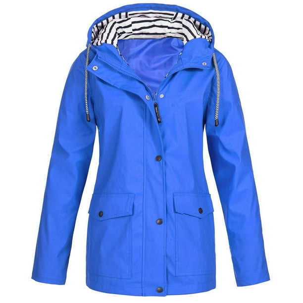 Chaquetas y abrigos casuales con capucha de manga larga para mujer, chaqueta impermeable lisa para exteriores, impermeable con capucha de talla grande, abrigo cortavientos para mujer