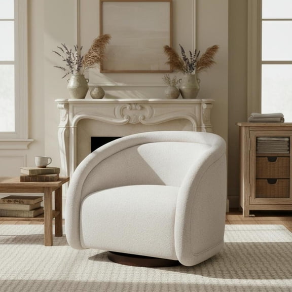 Christopher Knight Home Bouclé Swivel Accent Chair with 360 Rotating Base, Beige