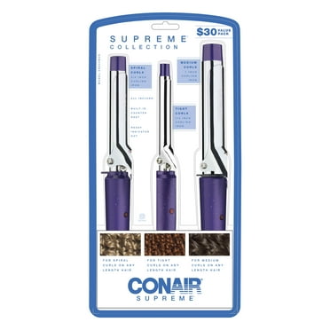 Conair Supreme Triple Hair Tool Set, Includes 0.5", 0.75", 1" Ceramic Curling Irons, Purple