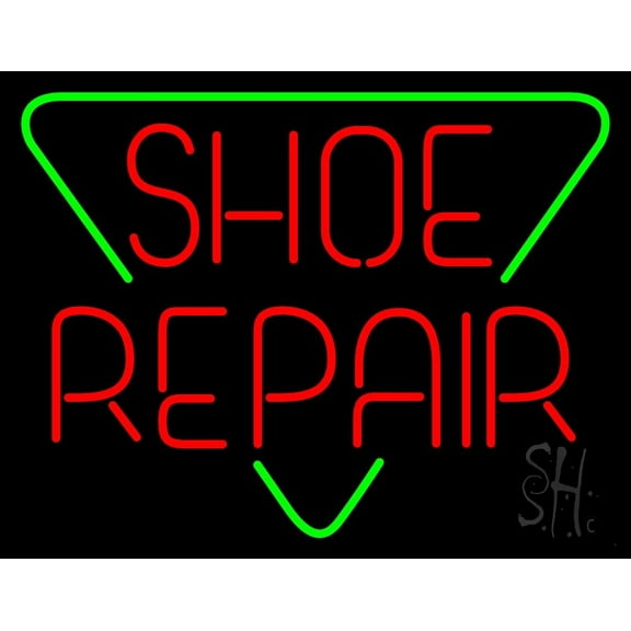 Red Shoe Repair Block LED Neon Sign 24 x 31 - inches, Black Square Cut Acrylic Backing, with Dimmer - Bright and Premium built indoor LED Neon Sign for store interior Décor, Storefront.