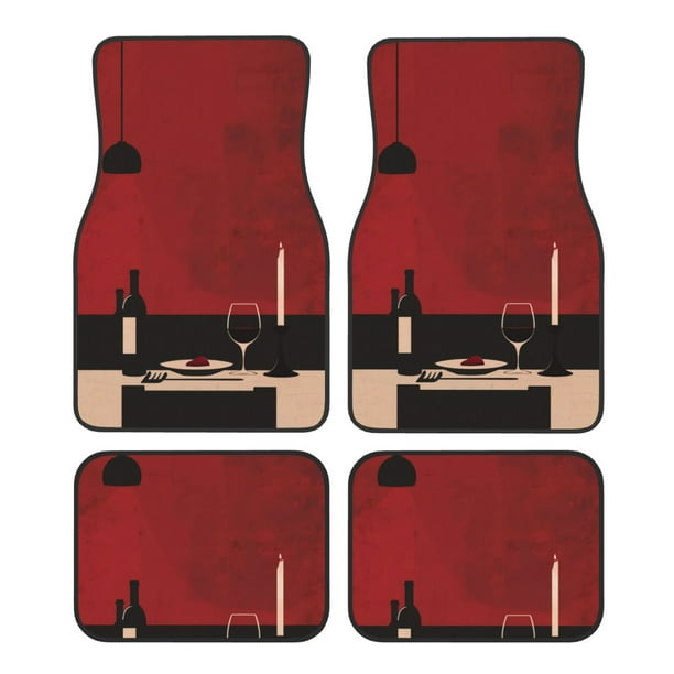 Balery Minimalist Romantic Dinner Juego de 4 Alfombrillas para Auto, Revestimientos de Caucho Resistente, Diseño Antideslizante