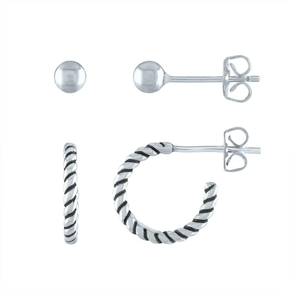 Ladies Brilliance Fine Jewelry Sterling Silver Huggie & Stud Earring Set