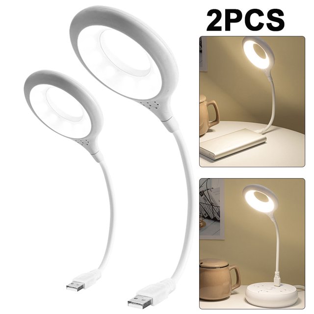 Lámpara Anillo Flexible Portátil LED Lectura para Estudio USB Protección Ocular (blanco) 2 Uds.