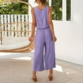thumbnail image 5 of GILIGEGE Linen Sets for Women 2 Piece Summer Women Suit Fashion Comfortable Vest and Long Pants Solid Color Top Set Suit Wide Leg Pants Tracksuit Lounge Matching Sets Purple Xl, 5 of 8