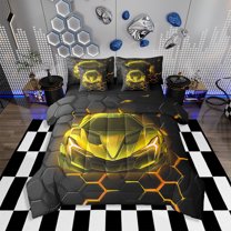 Erosebridal Race Car 7 Pieces Bedding Set Neon Honeycomb Full Comforter Set with Sheets Room Decor Racing Car Bed in a Bag Speed Car Bed Set