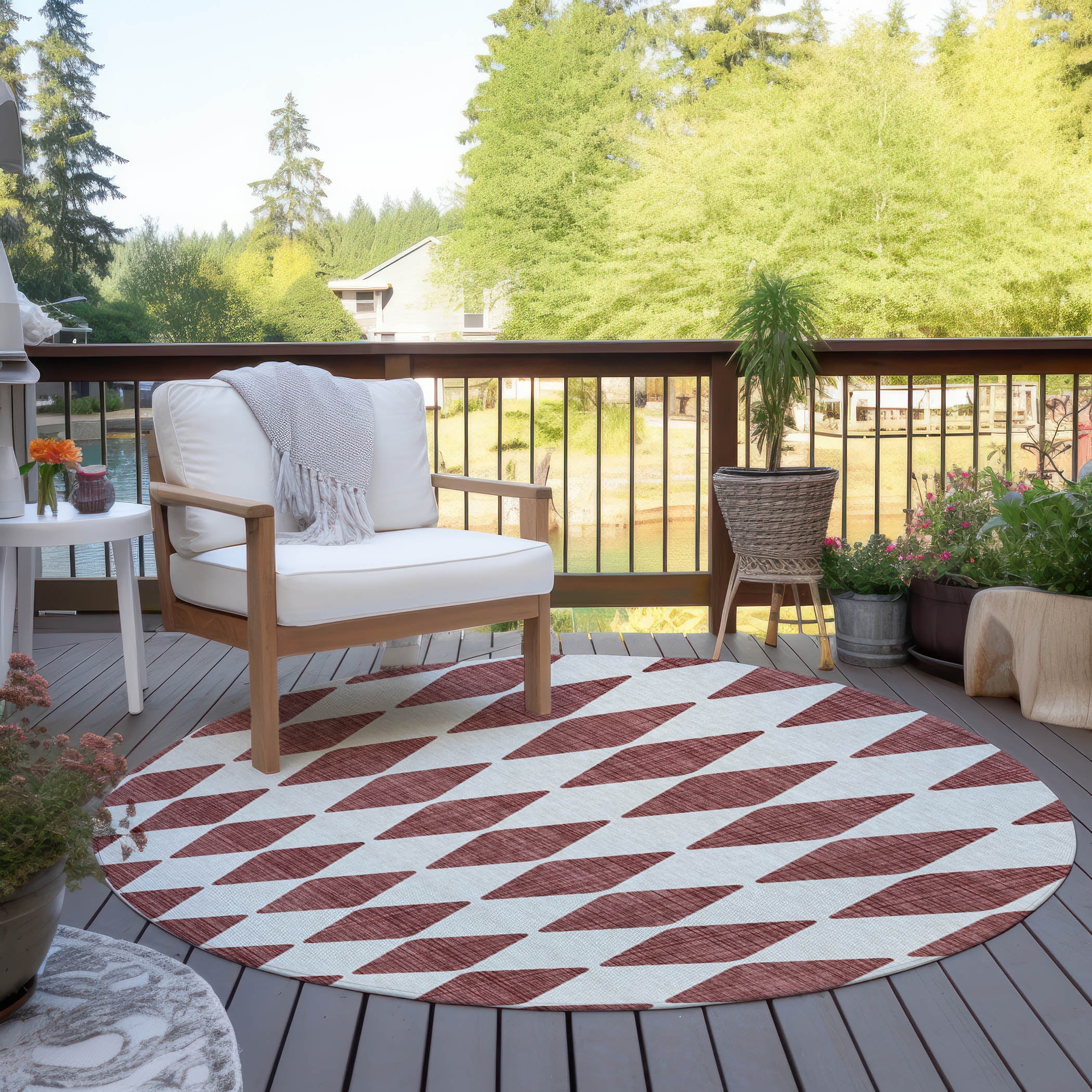 Addison Rugs Chantille Indoor/Outdoor Transitional Diamonds Burgundy Washable Round Rug, 8' x 8'