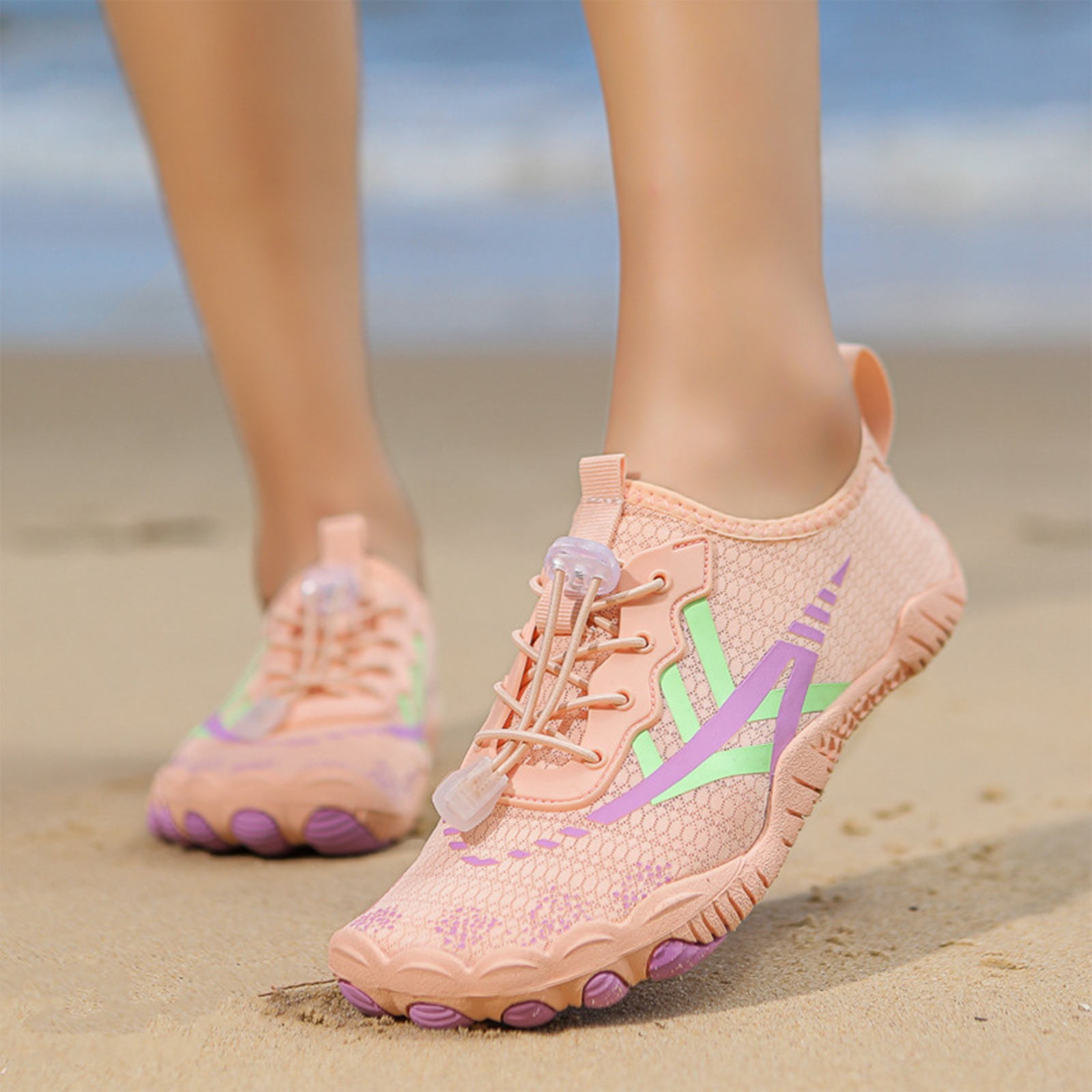 Women's Outdoor -Sport Sneakers Water Shoes for Hiking Walking Cycling Fishing Beach - Non- Breathable Quick-Drying Lightweight Comfortable with Elastic Lock Lace System