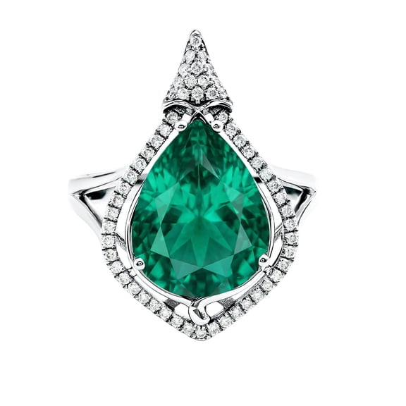 Rosec Jewels Lab Grown Emerald Vintage Engagement Ring with Diamond (2.5 Carat, AAAA Quality Certified) - Statement Ring, 925 Sterling Silver, US 4.00
