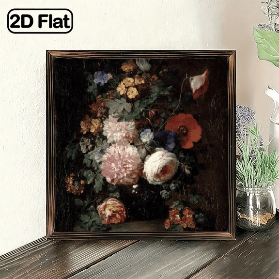2D Flat, Wood Frame Sign Flower, roses and hydrangeas, realistic style Wall Art Paintings Ideal Gift For Living Room Bedroom Corridor Wall Decor Room Decoration Ready to Hang, 8x8 Inch Decorativ