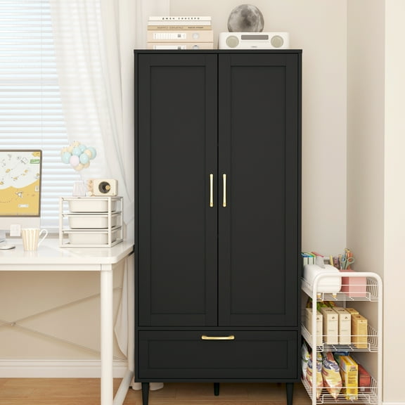 BOCVKENN Kitchen Pantry Cabinet Wood Storage Cabinetswith Adjustable Shelves & 2 Doors & Drawer, VersatileStorage for Dining Room, Bathroom,Kitchen