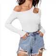 thumbnail image 3 of Camiseta de Mujer con Cuello Asimétrico, Hombros Descubiertos, Larga, Acanalada, Ajustada, para Salir, con un Solo Hombro L, 3 of 10