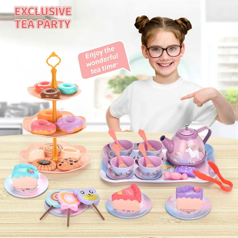 Ghojet 48Pcs Toy Tea Set for Little Girls Afternoon Tea Set Toy