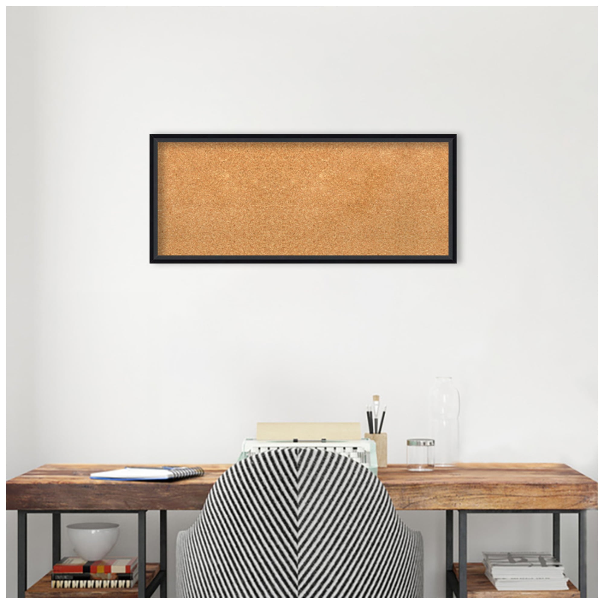 Amanti Art Natural Cork Board Wood Framed Lucie Black Bulletin Board 31 in. x 13 in.