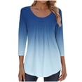 thumbnail image 3 of Jsaierl Tops for Women 3/4 Sleeve Summer Crew Neck Shirts Boho Gradient Petite Pleated Blouses Going Out Cotton T-shirts Top S-2XL, 3 of 7
