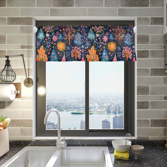 Yayeee Kitchen Valance Rod Pocket 54" x 18" Living Room Window Curtain, Pink Christmas Splendor