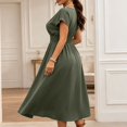 thumbnail image 4 of Dolkfu Pull-on Fall&Winter Dresses for Women Green Short Sleeve Petal V-Neck Faux-Wrap Solid Long Relaxed Fit Romance Dresses Army Green,L, 4 of 5