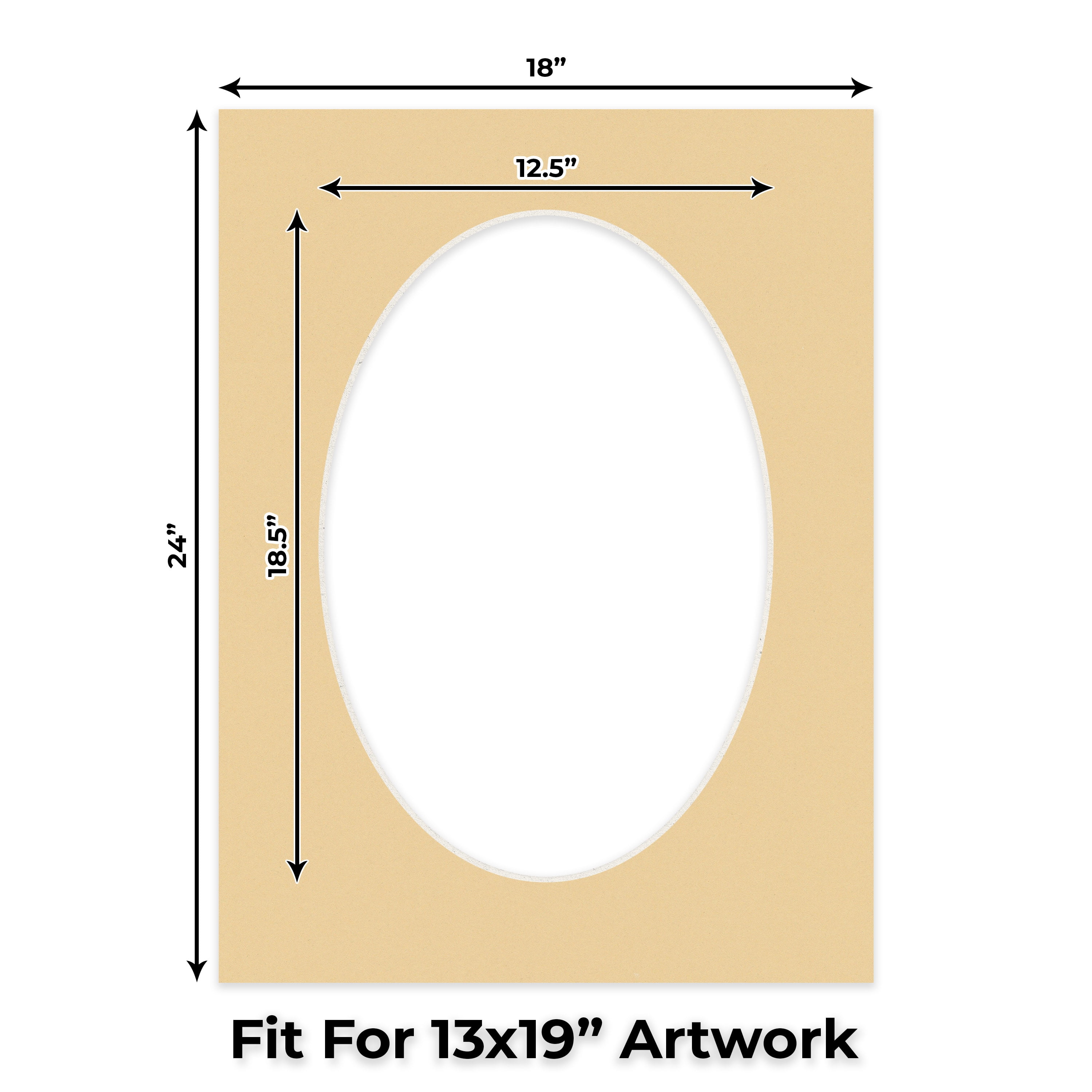Beige Picture Frame Mat for 18x24 Frames - Oval Opening for 13x19 Photos - 25 Mats