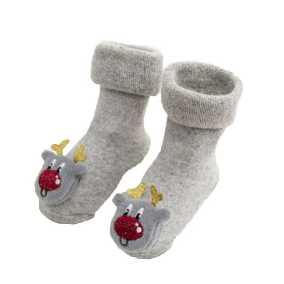 New Non-slip Cotton Cartoon Elk Thickened Floor Socks Towel Socks Newborn Sock Santa Claus GREY S