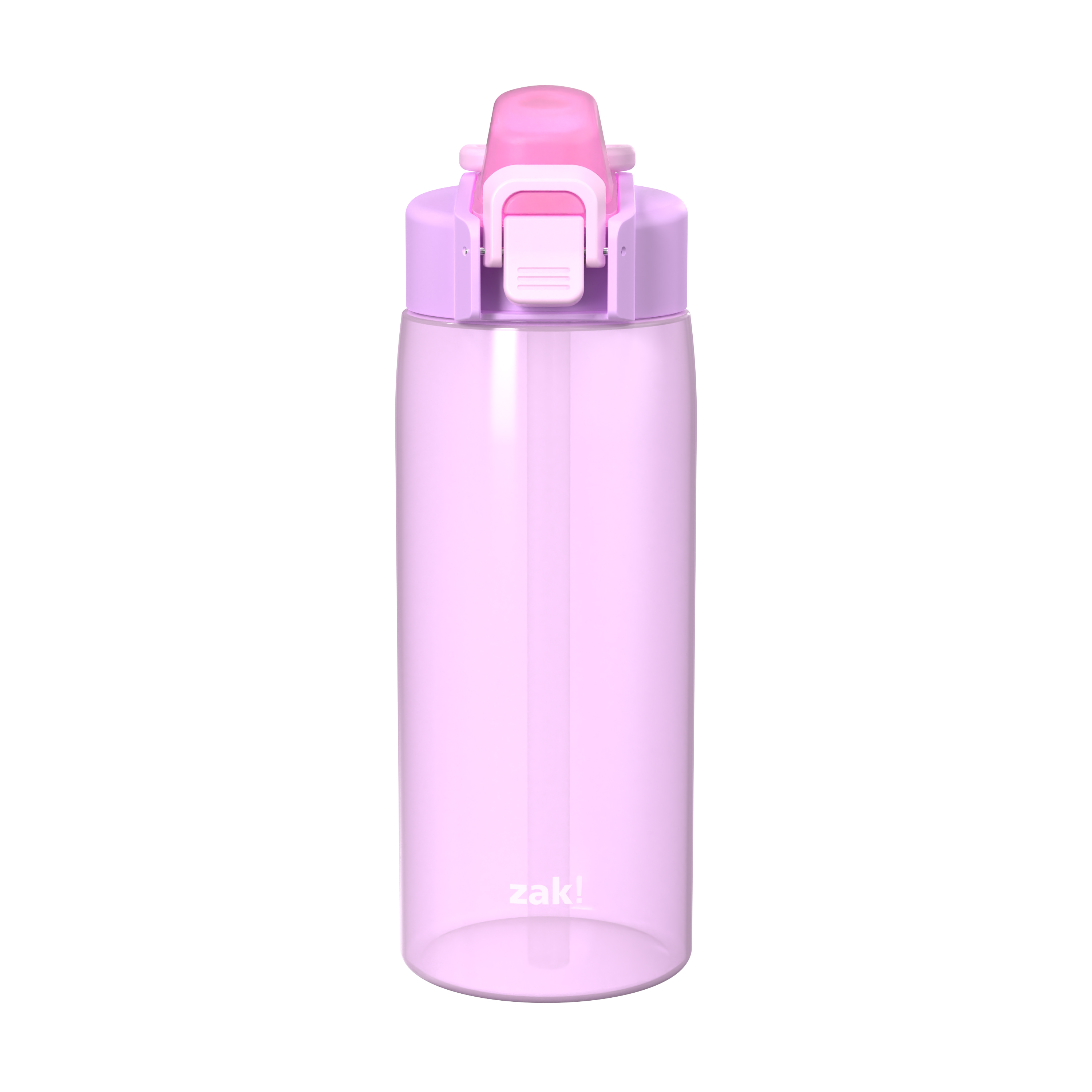 Zak Designs 25oz Durable Plastic Jubilation Water Bottle with Push Button Locking Lid and Built-in Carry Handle, Purple