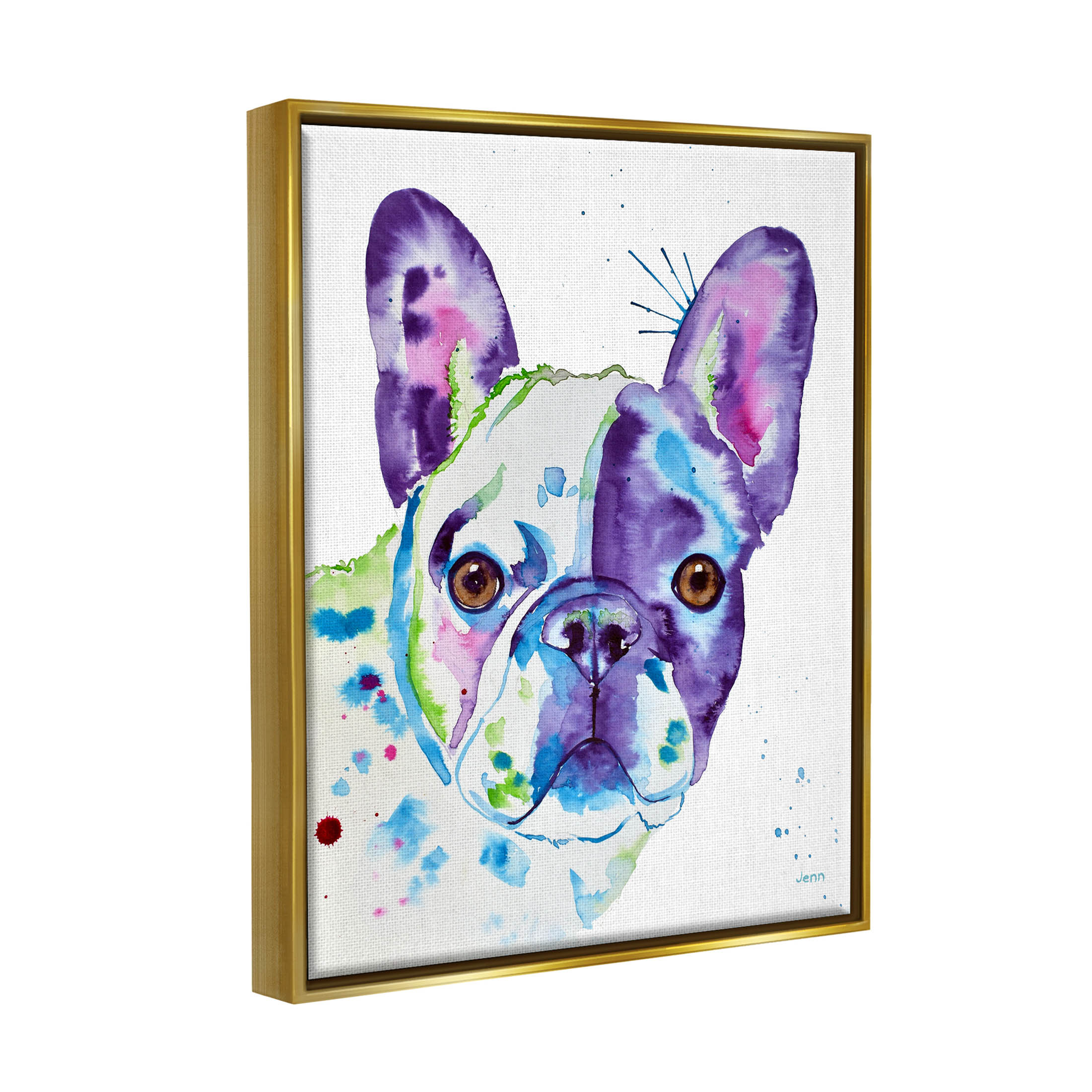 French Bulldog Modern Face Portrait Animals & Insects Graphic Art Metallic Gold Framed Art Print Wall Art