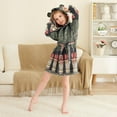 thumbnail image 3 of FORMRS Niños Bathrobe Unisex Hooded Robe Soft Plush Pajamas Sleepwear, Size 7-9T, Beige Striped Trees, 3 of 7