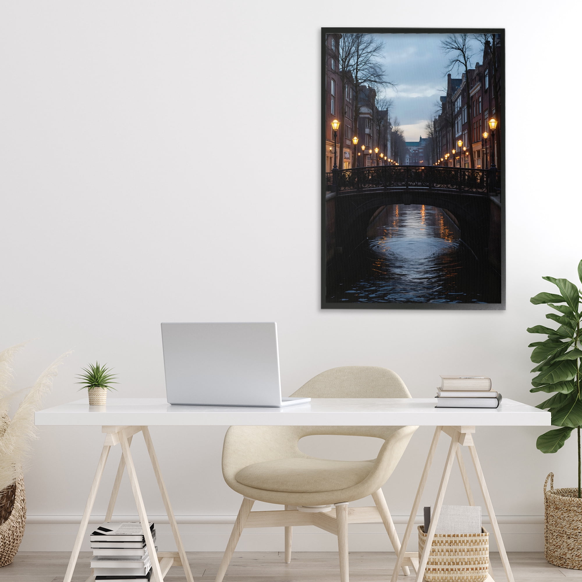 Stupell Industries Lantern Light over Quiet Canal Black Framed Giclee Art, design by Creative Studio