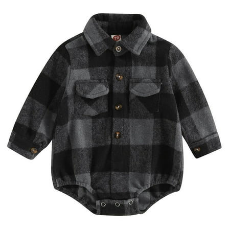 

CenturyX Newborn Infant Baby Girl Boy Romper Plaid Flannel Shirt Bodysuit Long Sleeve Onesie Fall Winter Jumpsuit