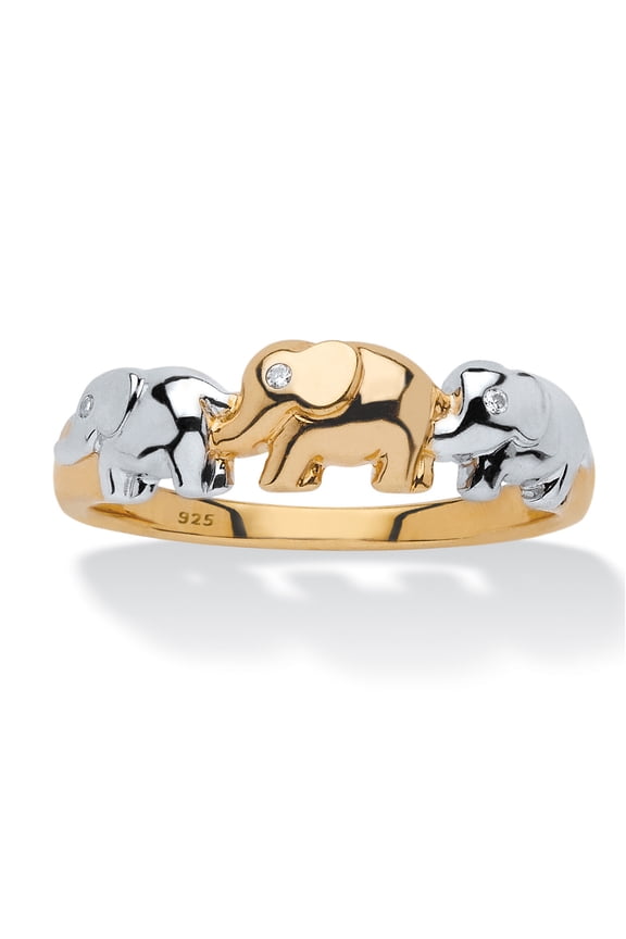 Round Diamond Accent Two-Tone Elephant Ring in 18k Gold-plated Sterling Silver