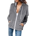 thumbnail image 1 of Veste à Capuche Décontractée pour Femme, Couleur Unie, Poche Zippée, Manches Longues, Légère, Haut de Mode Printemps Automne, 1 of 5