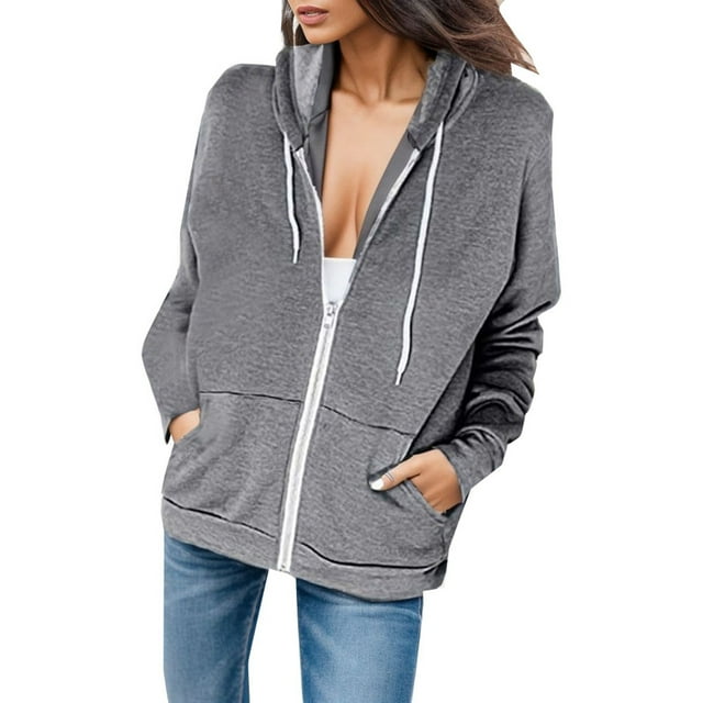 Veste à Capuche Décontractée pour Femme, Couleur Unie, Poche Zippée, Manches Longues, Légère, Haut de Mode Printemps Automne