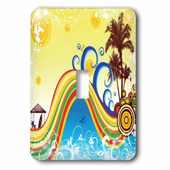 Modern Grunge Rainbow Waves Palm Trees Summer Beach single toggle switch lsp-104502-1