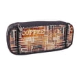 thumbnail image 2 of Picia Hand Drawn Vintage Coffee Pattern Large Capacity PU Leather Pencil Case Organizer Pen Marker Holder Double Zipper Storage Bag Big Pencil Pouch for College Office, 2 of 6
