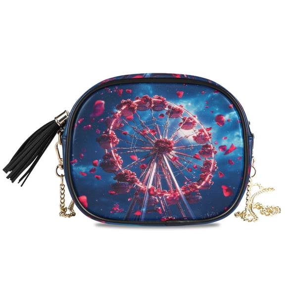 Womens Casual Chain Shoulder Bag Simple style Roses Of Ferris Wheel Painting Crossbody Bag