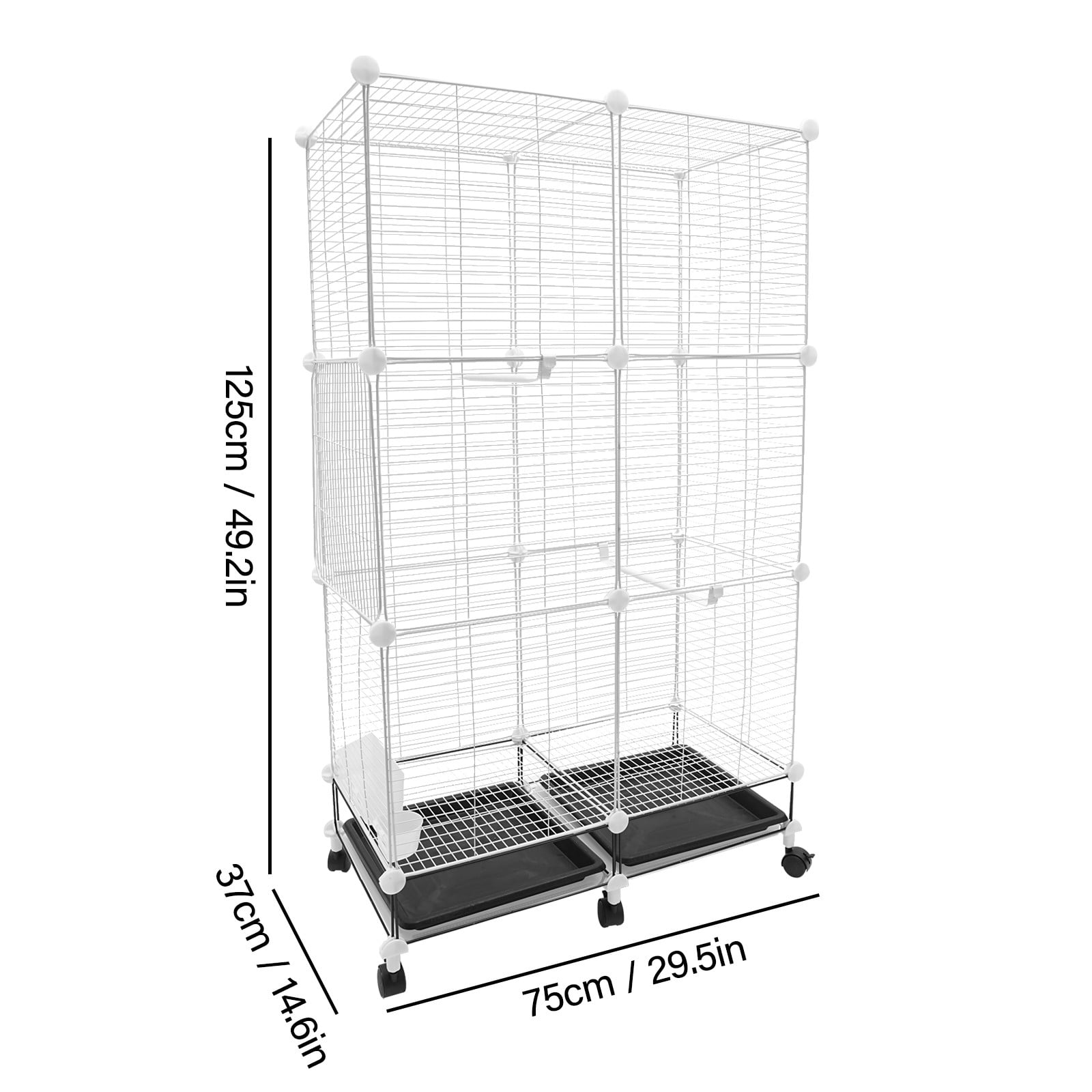 Large Bird Cages, 29.5x14.6x49.2 Inch Iron Mesh Aviary with Stand & Rolling Wheels, 3-Story Easy Assembly Breeding Cage for Parrot Canary Lovebird Finch, Removable Tray & Feeder
