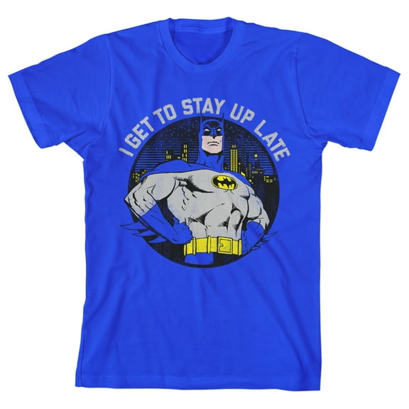 Batman I Get To Stay Up Late Youth Royal Blue Graphic Tee-XS