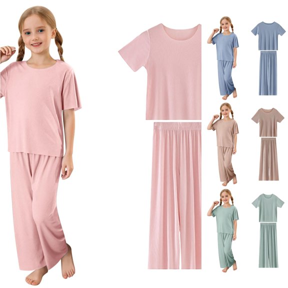 LIIPEE Girls Summer Outfits 2 Piece Solid Color Short Sleeve Tees And Pants Kids Cute Comfortable Casual Outfit Sets,13-15 Years