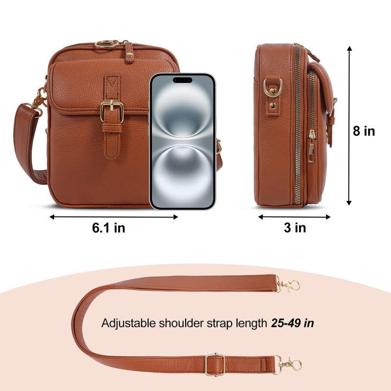 AOUNQ Small Messenger Bag Vegan Leather Crossbody Bag for Women Men, Vintage Cross Body Shoulder Purse with Card Slots