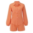 thumbnail image 4 of Sweat Suits For Womens 2 Piece Women's Fashion Casual Set Summer Lace Long Sleeve Top with Solid Shorts Two Piece Outfit, 4 of 8