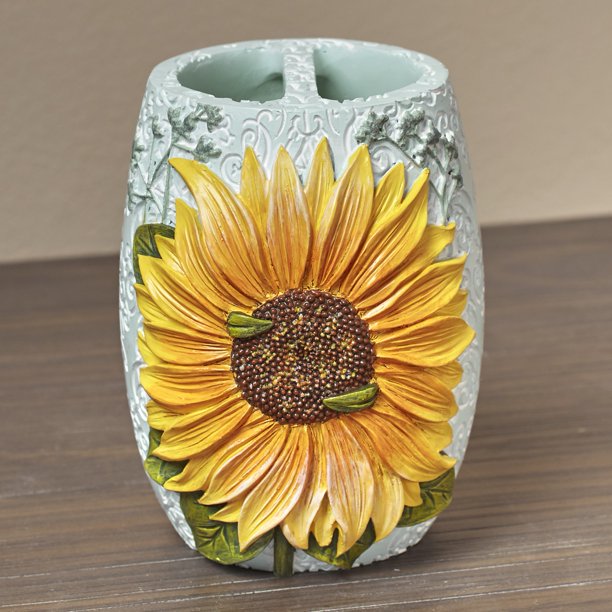 Sunflower Toothbrush Holder with Unique, Floral Farmhouse Design