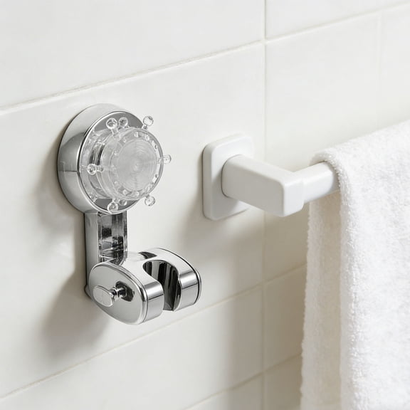 LOLIPPYY No Drill Adjustable Suction Cup Shower Head Wall Bracket Plated Silver