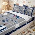 thumbnail image 3 of Erosebridal Cartoon Vintage Biplane Zipper Twin Comforter Sets with Fitted Sheet and 2 Pillowcases,Striped Balloon Cloud Print Zipper Bedding Set,Gray Navy Red White,4-Piece, 3 of 6