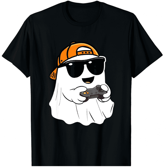 Halloween Ghost Gamer Scary Costume Gaming Men Black T-Shirt