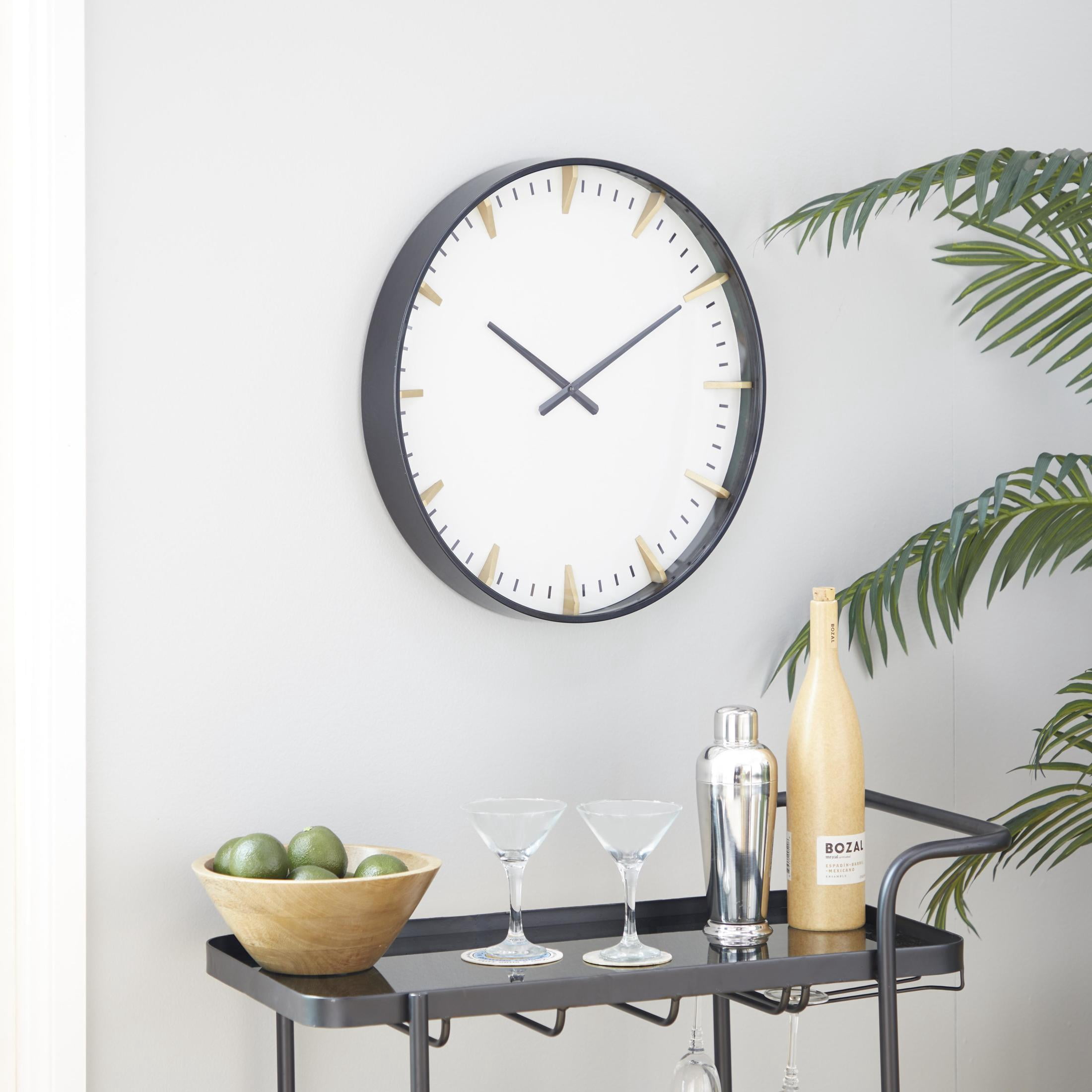 CosmoLiving by Cosmopolitan 20" Black Glass Numberless Wall Clock with Gold Accents